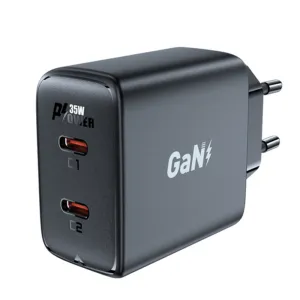 Rýchla sieťová nabíjačka Acefast A49 GaN 35 W PD 2x USB-C – čierna