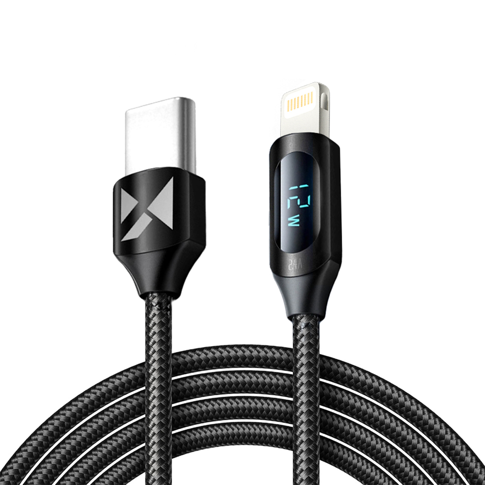 Kábel Wozinsky WUCLC2 Lightning - USB-C 36W 480Mb/s 2m s displejom – čierna