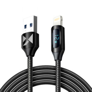 Kábel Wozinsky WUALC2 USB-A – Lightning s LED displejom 2,4 A, 2 m – čierna