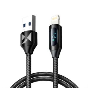 Kábel Wozinsky WUALC1 USB-A – Lightning s LED displejom 2,4 A, 1 m – čierna