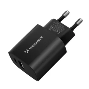 Sieťová nabíjačka Wozinsky WGWCB USB-A, USB-C 20 W – čierna