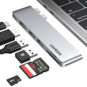 USB hub Ugreen CM380 2x USB-C na HDMI / 2x USB 3.0 / SD a TF / USB-C PD – sivá