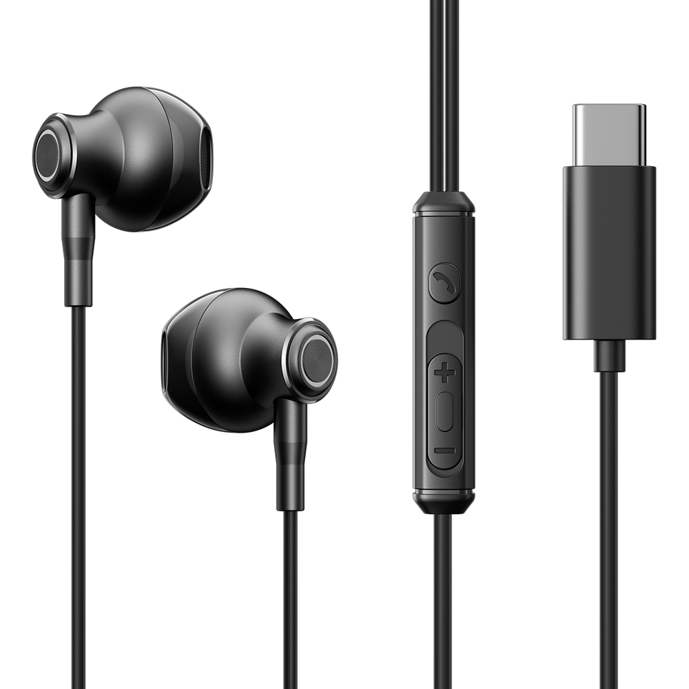 Slúchadlá do uší Joyroom JR-EC07 USB-C, kovové – čierna