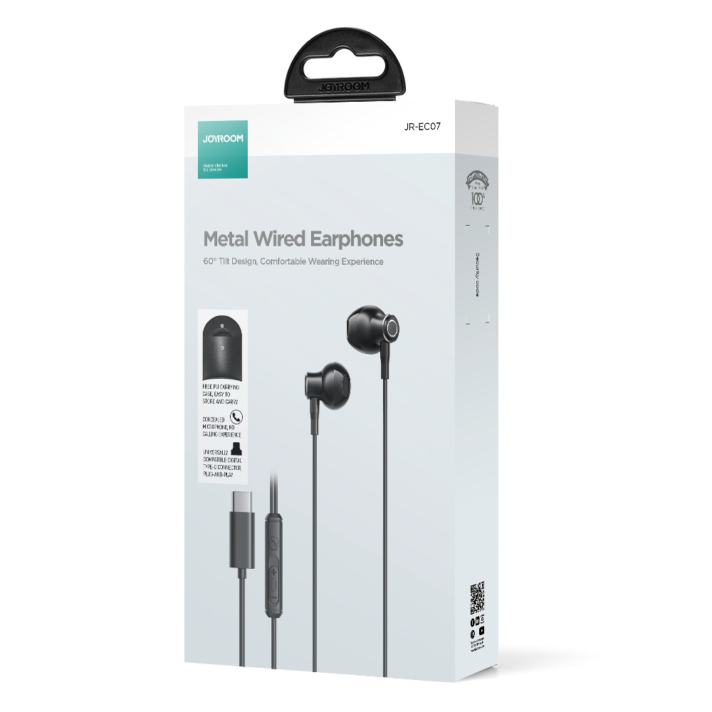 Slúchadlá do uší Joyroom JR-EC07 USB-C, kovové – čierna – Obrázok 5