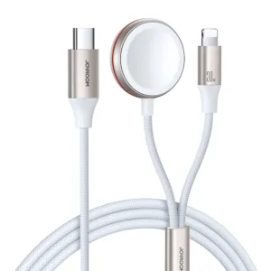 Nabíjací kábel Joyroom S-IW012 2v1 Lightning s bezdrôtovou nabíjačkou pre Apple Watch, 1,5 m – biela