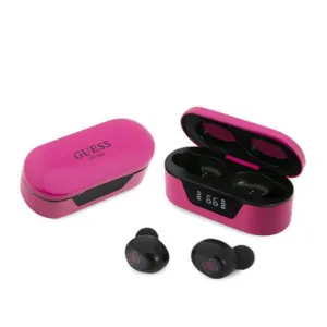 Bezdrôtové slúchadlá Guess GUTWST31EM TWS Bluetooth s dokovacou stanicou – purpurová