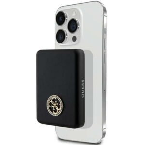 Indukčná powerbanka Guess MagSafe 4G Strassed Metal Logo 15 W 5000 mAh – čierna