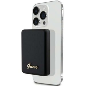 Indukčná powerbanka Guess MagSafe Metal Script Logo 15 W 5000 mAh – čierna