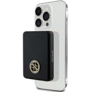 Indukčná powerbanka Guess MagSafe 4G Strassed Metal Logo 5 W 3000 mAh – čierna
