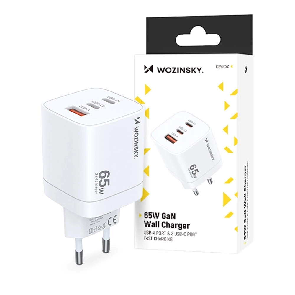 Sieťová nabíjačka Wozinsky CGWCW 65 W GaN USB-A / 2x USB-C – biela – Obrázok 4