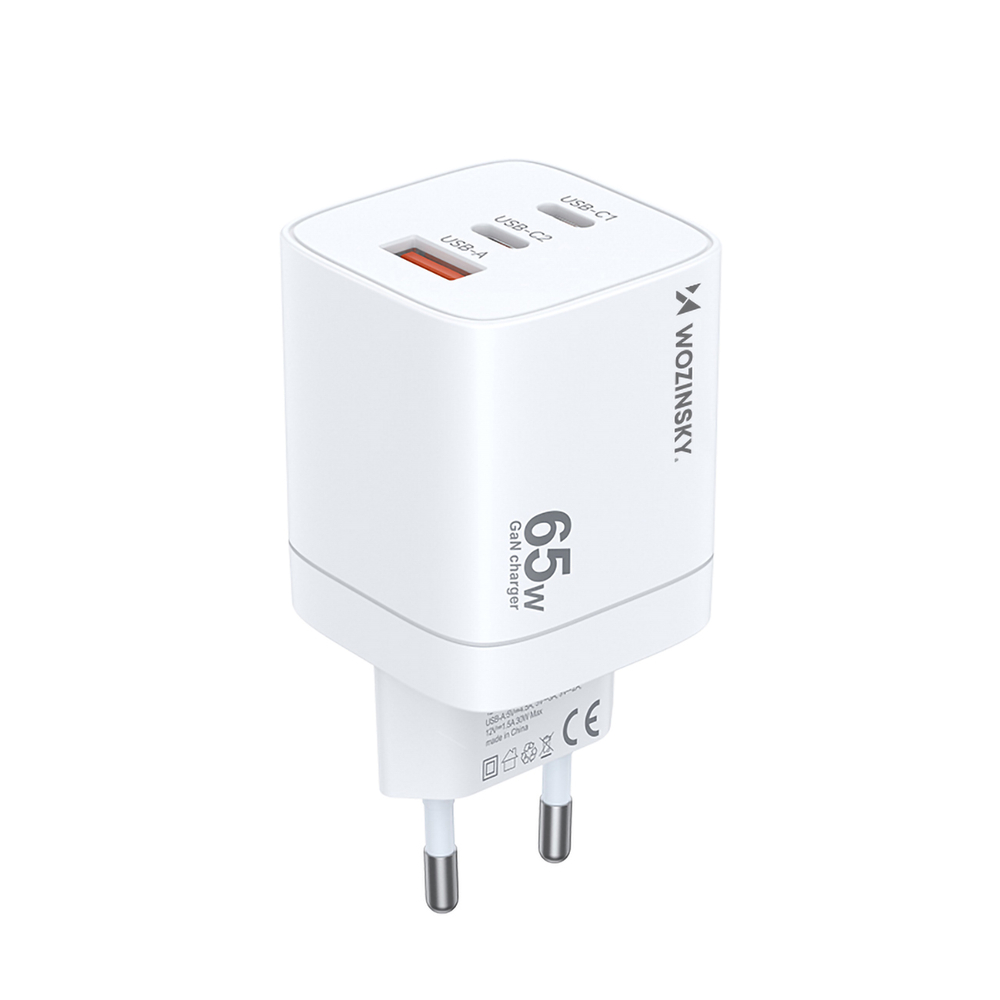 Sieťová nabíjačka Wozinsky CGWCW 65 W GaN USB-A / 2x USB-C – biela – Obrázok 2
