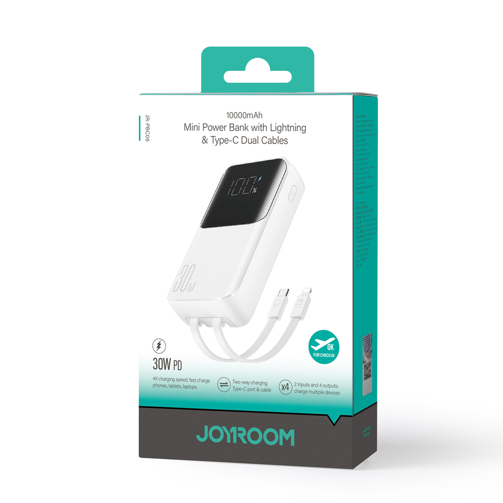 Mini powerbanka Joyroom JR-PBC06 30 W 10 000 mAh so zabudovanými káblami – biela – Obrázok 5