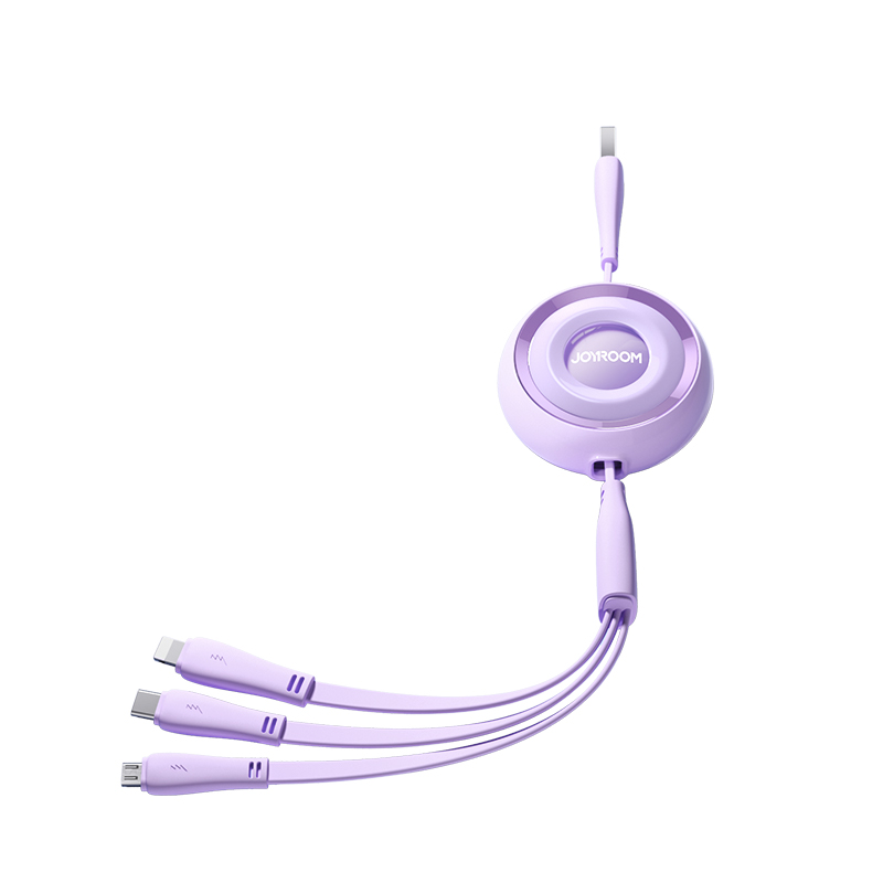 Kábel Joyroom Colorful Series S-A40 navíjacím 3in1 USB-A - USB-C / Lightning / Micro USB 1m – fialová
