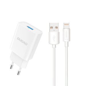 Sieťová nabíjačka Dudao A4EU USB-A 2,1 A s káblom USB-A na Lightning – biela