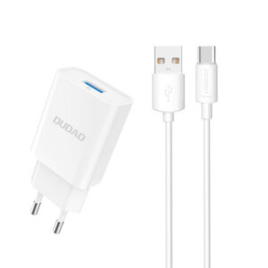 Sieťová nabíjačka Dudao A4EU USB-A 2,1 A s káblom USB-A na USB-C – biela