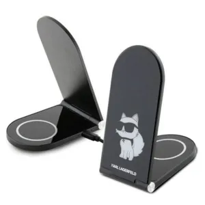 Skladacia bezdrôtová nabíjačka Karl Lagerfeld Choupette 2v1 MagSafe 15 W – čierna