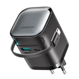 Sieťová nabíjačka Joyroom JR-TCL02 65 W GaN USB-A + USB-C so zabudovaným káblom USB-C – čierna