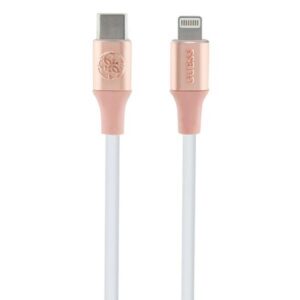 Kábel Guess Ebossed Logo USB-C / Lightning 1.5m rýchly nabíjaním – ružová