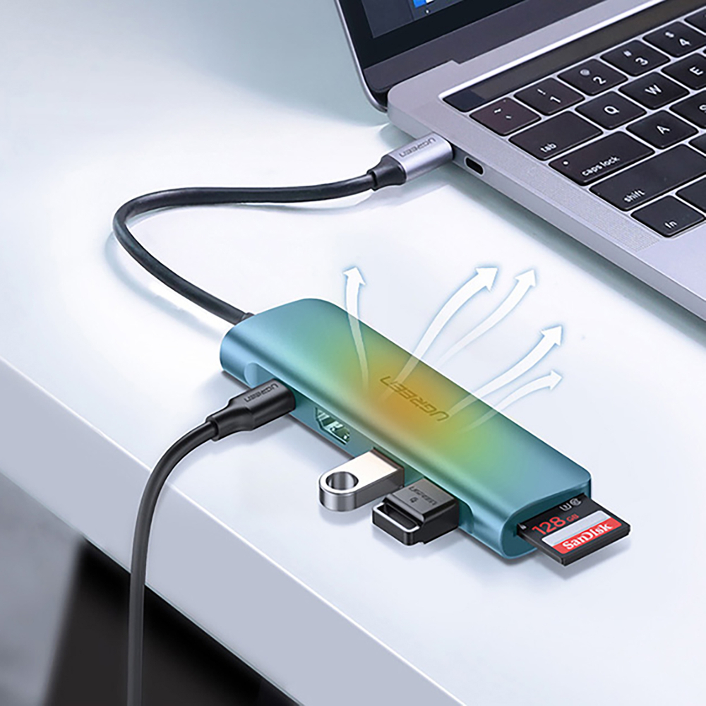 Adaptér Ugreen CM195 6v1 USB-C na HDMI / 2x USB-A 3.0 / USB-C PD / čítačka SD a TF – sivá – Obrázok 5