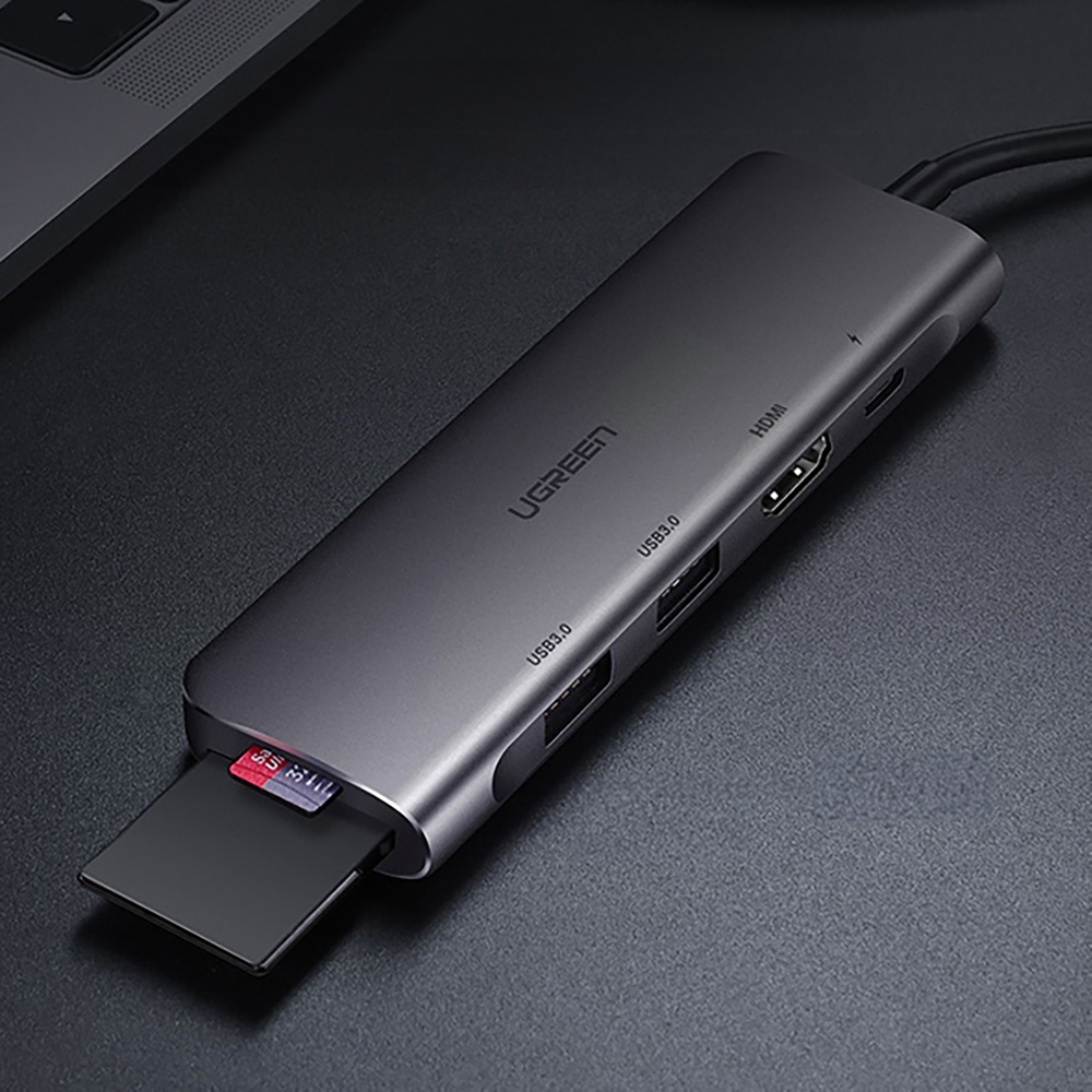 Adaptér Ugreen CM195 6v1 USB-C na HDMI / 2x USB-A 3.0 / USB-C PD / čítačka SD a TF – sivá – Obrázok 6