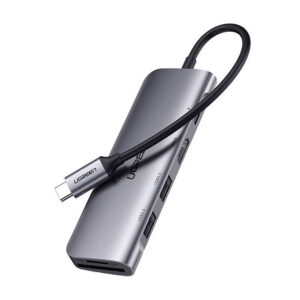 Adaptér Ugreen CM195 ​​6in1 USB-C - HDMI / 2x USB-A 3.0 / USB-C PD / SD / TF reader – sivá