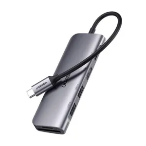Adaptér Ugreen CM195 6v1 USB-C na HDMI / 2x USB-A 3.0 / USB-C PD / čítačka SD a TF – sivá