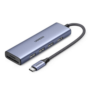 USB hub Ugreen CM511 20956A 6v1 USB-C na HDMI / 3x USB-A 3.0 / čítačka kariet SD/TF – sivá