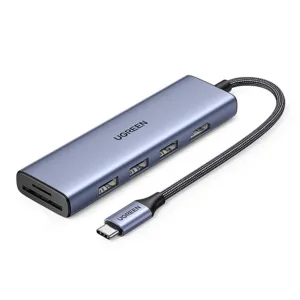 USB hub Ugreen CM511 20956A 6v1 USB-C na HDMI / 3x USB-A 3.0 / čítačka kariet SD/TF – sivá