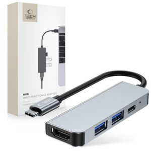 USB hub Tech-Protect V2 4v1 USB-C na USB-A 3.0 / USB-A 2.0 / USB-C / HDMI – sivá