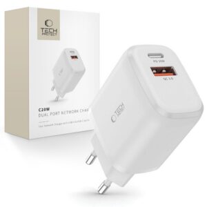 Sieťová nabíjačka Tech-Protect C20W USB-C PD 20 W / USB-A QC 3.0 – biela