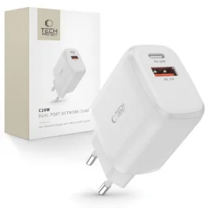 Sieťová nabíjačka Tech-Protect C20W USB-C PD 20 W / USB-A QC 3.0 – biela