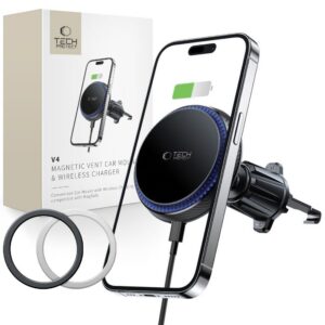 Držiak do auta Tech-Protect MM15W-V4 s MagSafe 15W s indukčnou nabíjačkou do mriežky ventilácie – čierna