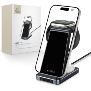 Indukčná nabíjačka Tech-Protect QI15W-A26 15 W 3v1 pre smartfón / slúchadlá / Apple Watch – čierna