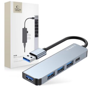 USB hub Tech-Protect V0 5v1 USB-A na USB-A 3.0 / 3x USB-A 2.0 / USB-C – sivá