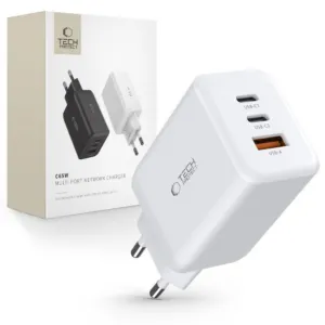 Sieťová nabíjačka Tech-Protect C65W 2x USB-C PD 65 W / USB-A QC 3.0 – biela