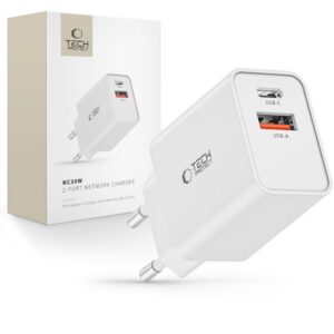 Sieťová nabíjačka Tech-Protect NC30W USB-C PD 30 W / USB-A QC 3.0 – biela