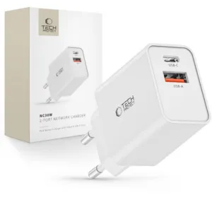 Sieťová nabíjačka Tech-Protect NC30W USB-C PD 30 W / USB-A QC 3.0 – biela