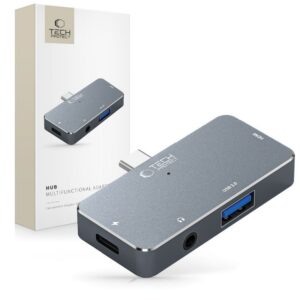 USB hub Tech-Protect V6 4v1 USB-C na USB-A 3.0 / USB-C PD 100 W / HDMI / 3,5 mm jack – sivá