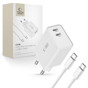 Sieťová nabíjačka Tech-Protect C35W 2x USB-C PD 35 W s káblom USB-C na USB-C – biela