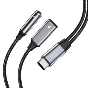 Adaptér Tech-Protect UltraBoost USB-C (samec) PD 60 W, 6 A – mini jack 3,5 mm (samica) + USB-C (samica) – čierna