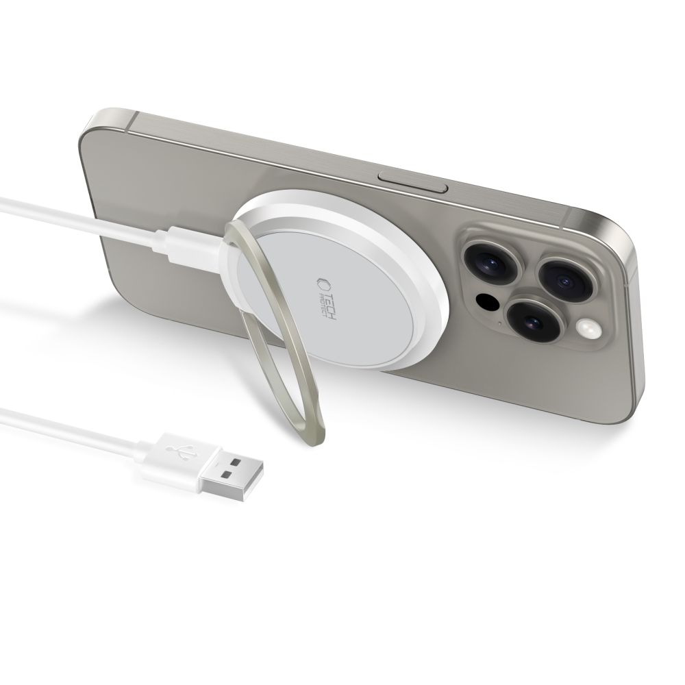 Indukčná nabíjačka Tech-Protect QI15W-A33 s MagSafe a stojanom, s káblom USB-A / USB-C – biela – Obrázok 2