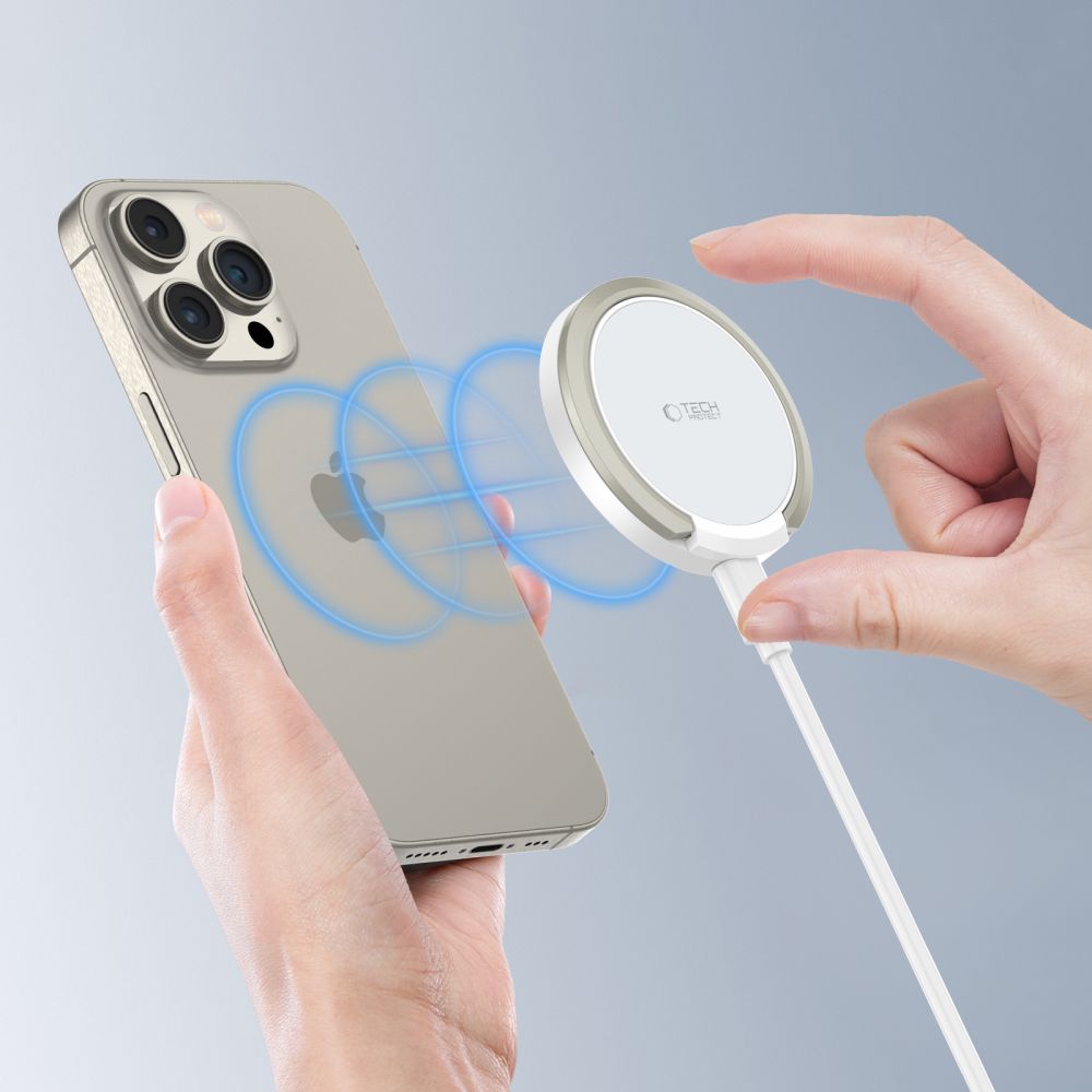 Indukčná nabíjačka Tech-Protect QI15W-A33 s MagSafe a stojanom, s káblom USB-A / USB-C – biela – Obrázok 5