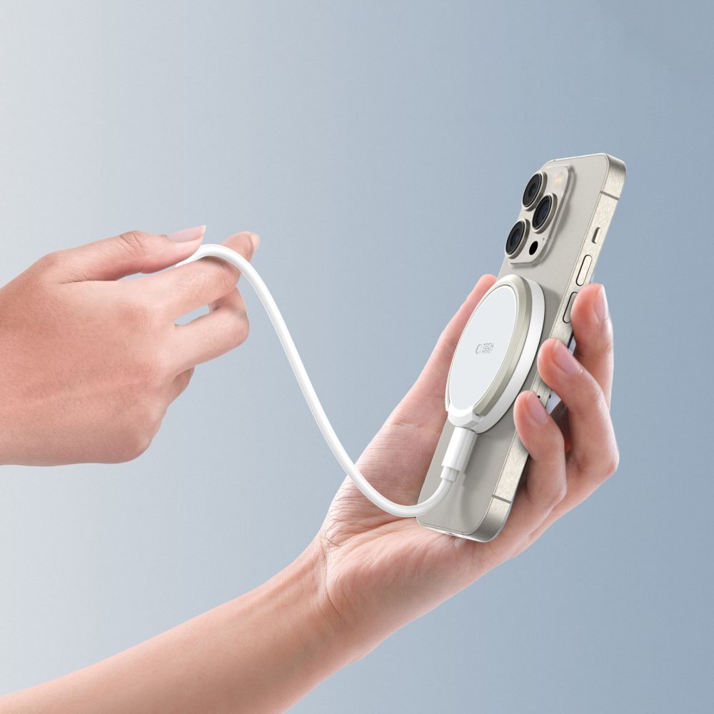 Indukčná nabíjačka Tech-Protect QI15W-A33 s MagSafe a stojanom, s káblom USB-A / USB-C – biela – Obrázok 6