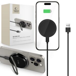 Indukčná nabíjačka Tech-Protect QI15W-A33 s MagSafe a stojanom, s káblom USB-A / USB-C – čierna