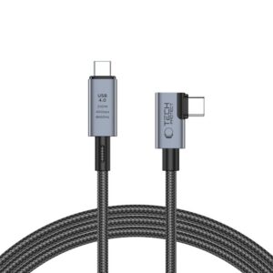 Kábel Tech-Protect UltraBoost Max L USB-C 4.0 (rovný) / USB-C 4.0 (zahnutý) PD 240W 8K 40Gbps 1.5m – sivá