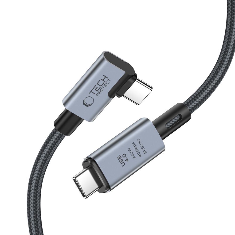 Kábel Tech-Protect UltraBoost Max L USB-C 4.0 (rovný) – USB-C 4.0 (zahnutý) PD 240 W, 8K, 40 Gb/s, 1,5 m – sivá – Obrázok 2