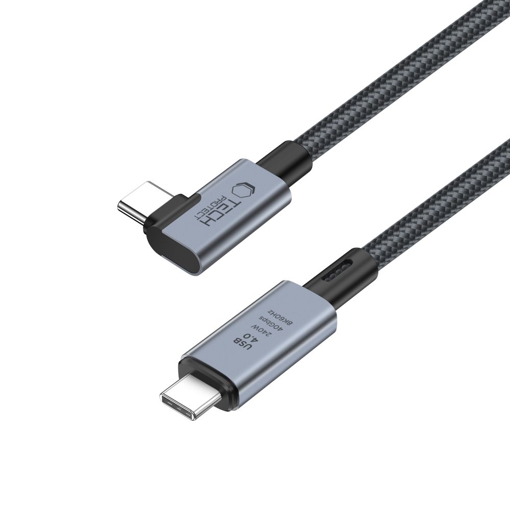 Kábel Tech-Protect UltraBoost Max L USB-C 4.0 (rovný) – USB-C 4.0 (zahnutý) PD 240 W, 8K, 40 Gb/s, 1,5 m – sivá – Obrázok 3