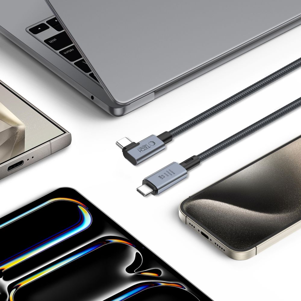 Kábel Tech-Protect UltraBoost Max L USB-C 4.0 (rovný) – USB-C 4.0 (zahnutý) PD 240 W, 8K, 40 Gb/s, 1,5 m – sivá – Obrázok 4