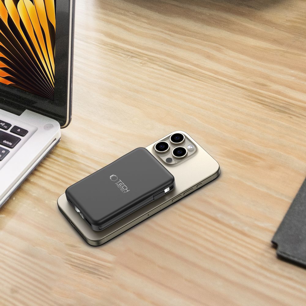 Powerbanka Tech-Protect LifeMag PB31 MagSafe 10 000 mAh 15 W USB-C / USB-A, káble USB-C / Lightning – čierna – Obrázok 6