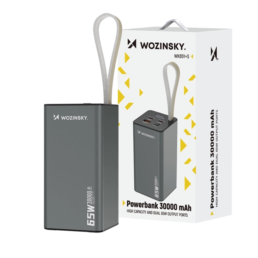 Powerbanka Wozinsky K65+ 65 W 30 000 mAh 2x USB-C, 1x USB-A – sivá – Obrázok 5